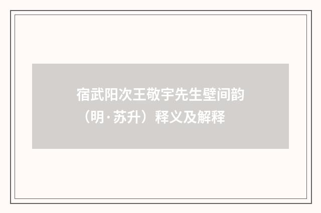 宿武阳次王敬宇先生壁间韵（明·苏升）释义及解释