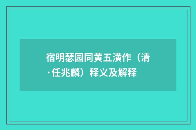 宿明瑟园同黄五潢作（清·任兆麟）释义及解释