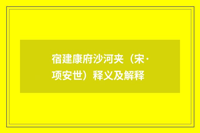 宿建康府沙河夹（宋·项安世）释义及解释