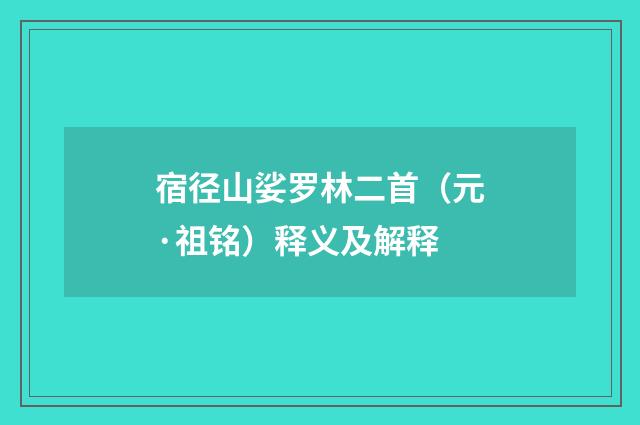 宿径山娑罗林二首（元·祖铭）释义及解释