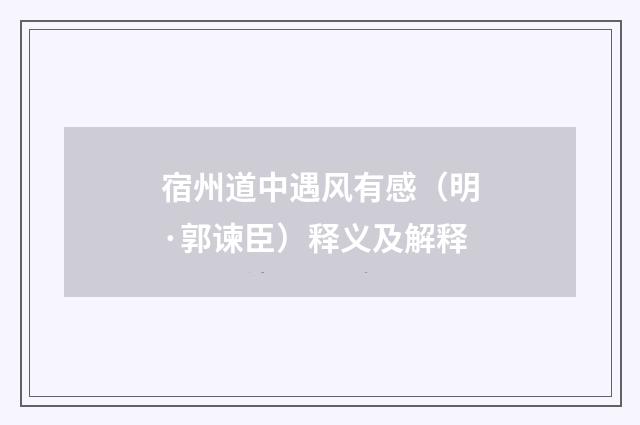 宿州道中遇风有感（明·郭谏臣）释义及解释