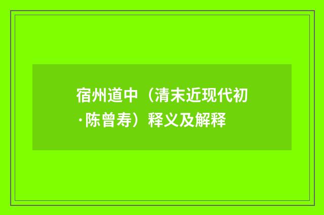 宿州道中（清末近现代初·陈曾寿）释义及解释