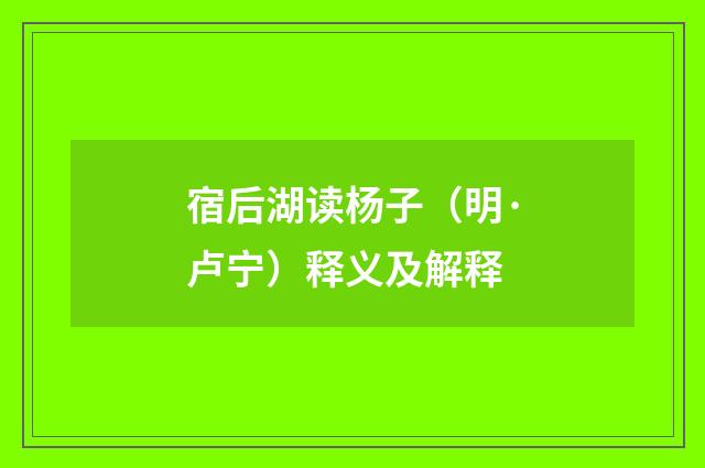 宿后湖读杨子（明·卢宁）释义及解释