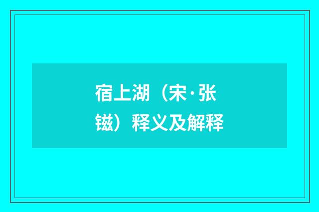 宿上湖（宋·张镃）释义及解释