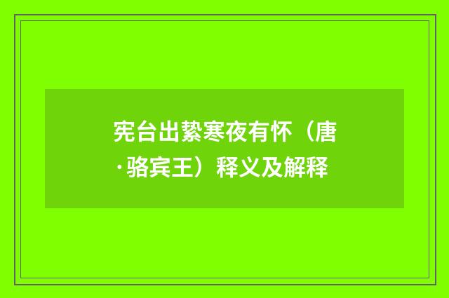 宪台出絷寒夜有怀（唐·骆宾王）释义及解释