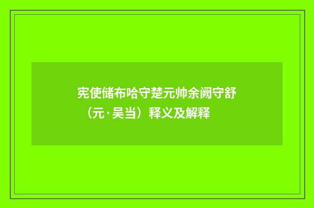 宪使储布哈守楚元帅余阙守舒 （元·吴当）释义及解释