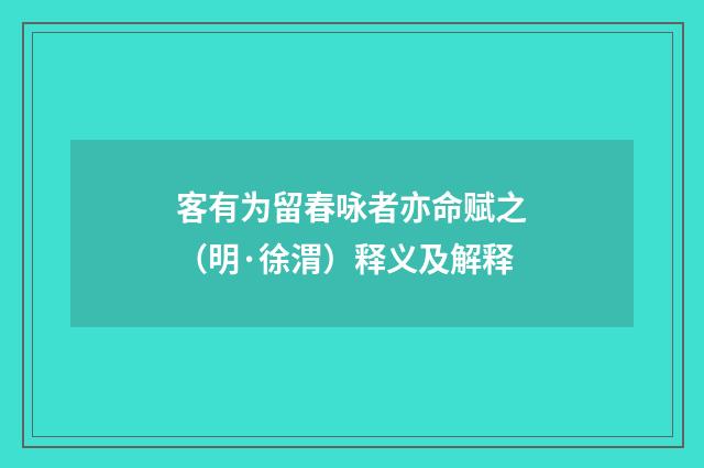 客有为留春咏者亦命赋之（明·徐渭）释义及解释