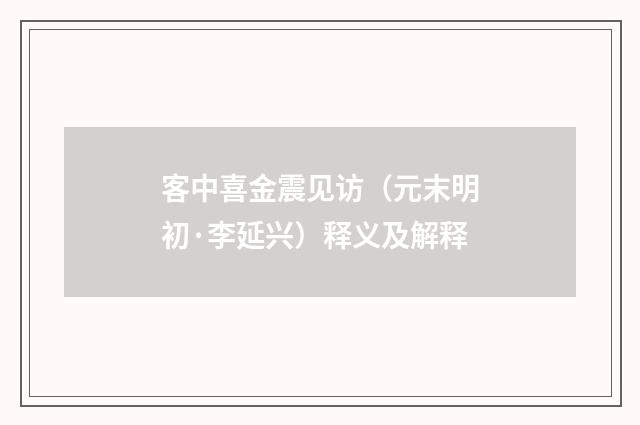 客中喜金震见访（元末明初·李延兴）释义及解释