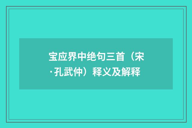 宝应界中绝句三首（宋·孔武仲）释义及解释