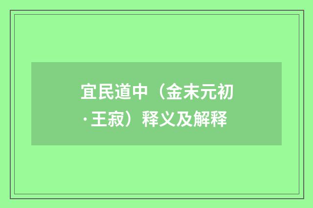 宜民道中（金末元初·王寂）释义及解释