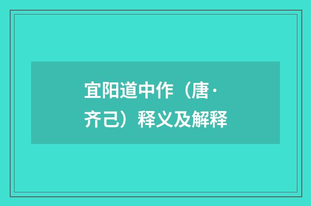 宜阳道中作（唐·齐己）释义及解释