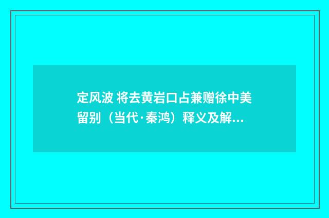 定风波 将去黄岩口占兼赠徐中美留别（当代·秦鸿）释义及解释