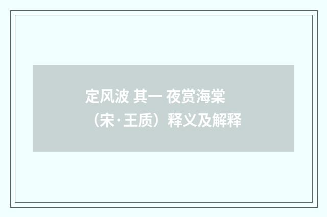 定风波 其一 夜赏海棠（宋·王质）释义及解释