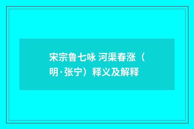 宋宗鲁七咏 河渠春涨（明·张宁）释义及解释