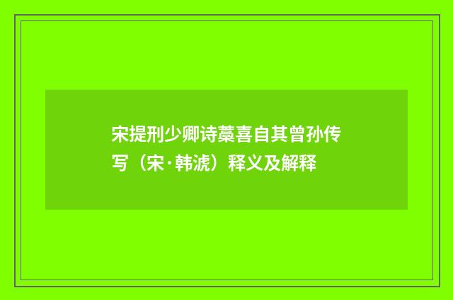 宋提刑少卿诗藁喜自其曾孙传写（宋·韩淲）释义及解释