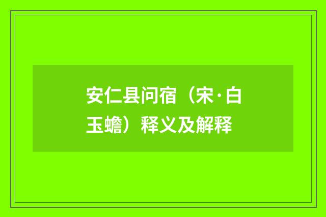 安仁县问宿（宋·白玉蟾）释义及解释