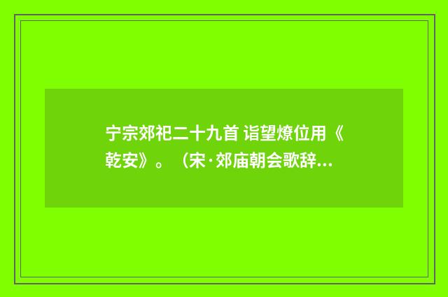 宁宗郊祀二十九首 诣望燎位用《乾安》。（宋·郊庙朝会歌辞）释义及解释