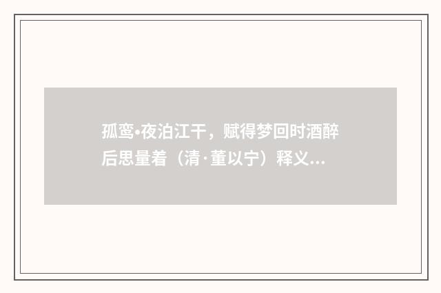 孤鸾•夜泊江干，赋得梦回时酒醉后思量着（清·董以宁）释义及解释
