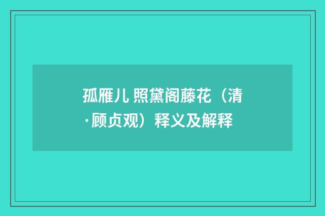 孤雁儿 照黛阁藤花（清·顾贞观）释义及解释