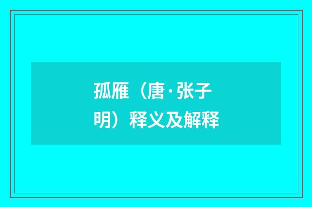孤雁（唐·张子明）释义及解释