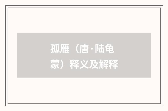 孤雁（唐·陆龟蒙）释义及解释