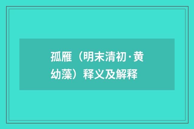 孤雁（明末清初·黄幼藻）释义及解释