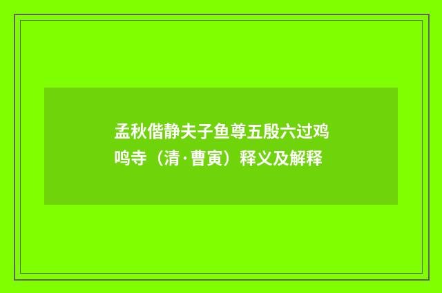 孟秋偕静夫子鱼尊五殷六过鸡鸣寺（清·曹寅）释义及解释