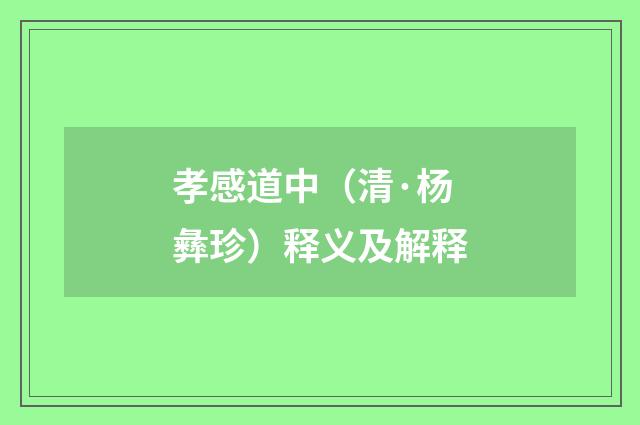 孝感道中（清·杨彝珍）释义及解释