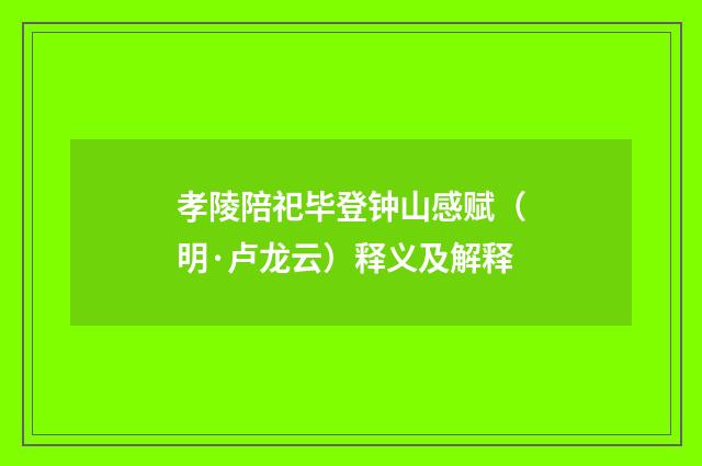 孝陵陪祀毕登钟山感赋（明·卢龙云）释义及解释
