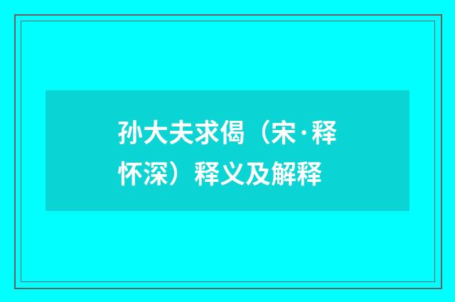孙大夫求偈（宋·释怀深）释义及解释