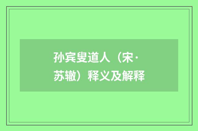 孙宾叟道人（宋·苏辙）释义及解释
