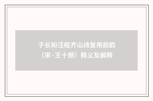 子长和汪枢齐山诗复用前韵（宋·王十朋）释义及解释