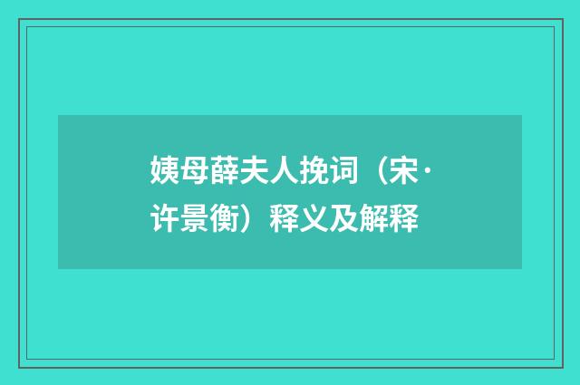 姨母薛夫人挽词（宋·许景衡）释义及解释