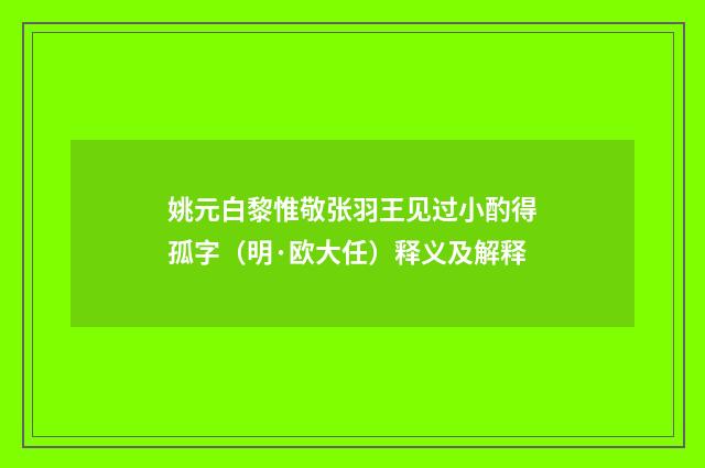 姚元白黎惟敬张羽王见过小酌得孤字（明·欧大任）释义及解释