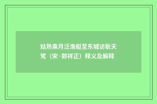 姑熟乘月泛渔艇至东城访耿天骘（宋·郭祥正）释义及解释