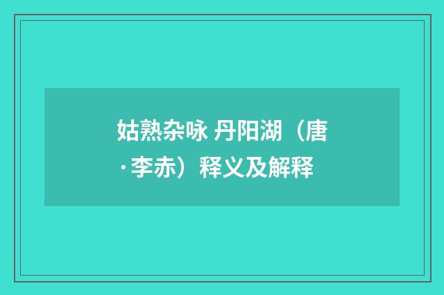 姑熟杂咏 丹阳湖（唐·李赤）释义及解释