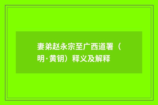 妻弟赵永宗至广西道署（明·黄钥）释义及解释