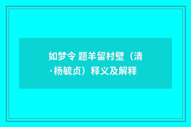 如梦令 题羊留村壁（清·杨毓贞）释义及解释