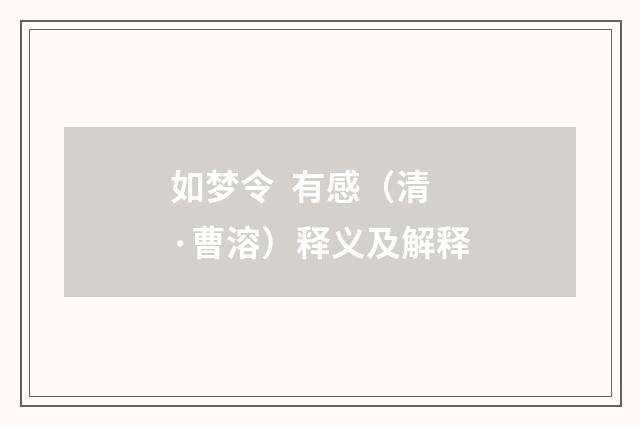 如梦令 有感（清·曹溶）释义及解释