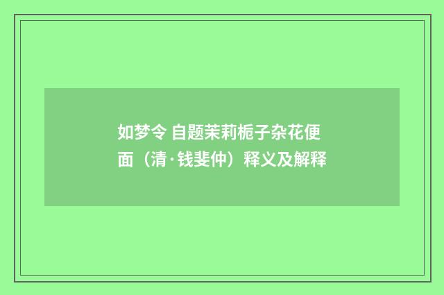 如梦令 自题茉莉栀子杂花便面（清·钱斐仲）释义及解释