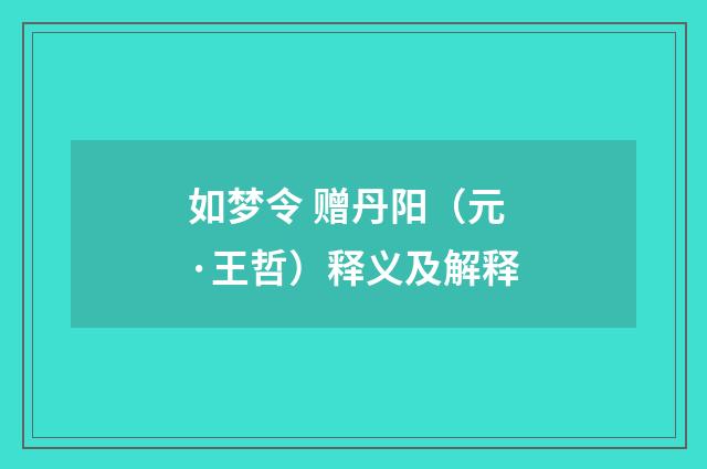 如梦令 赠丹阳（元·王哲）释义及解释