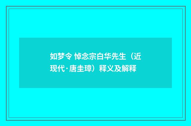 如梦令 悼念宗白华先生（近现代·唐圭璋）释义及解释