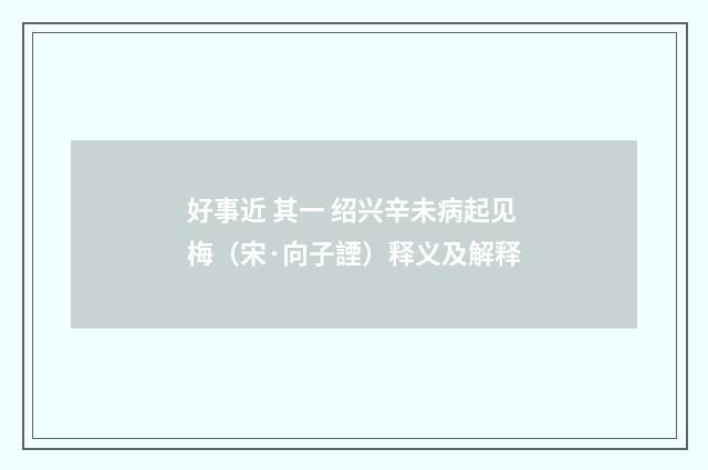 好事近 其一 绍兴辛未病起见梅（宋·向子諲）释义及解释