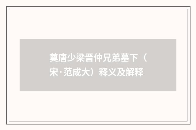 奠唐少梁晋仲兄弟墓下（宋·范成大）释义及解释