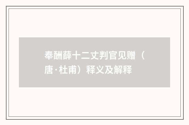 奉酬薛十二丈判官见赠（唐·杜甫）释义及解释