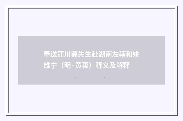 奉送蒲川龚先生赴湖南左辖和姚维宁（明·黄衷）释义及解释