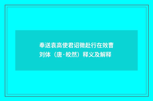 奉送袁高使君诏徵赴行在效曹刘体（唐·皎然）释义及解释