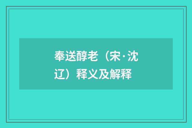 奉送醇老（宋·沈辽）释义及解释