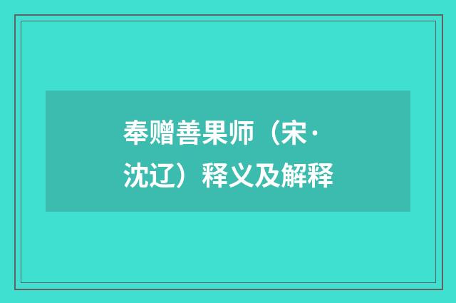 奉赠善果师（宋·沈辽）释义及解释