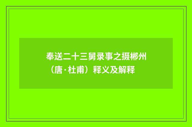 奉送二十三舅录事之摄郴州（唐·杜甫）释义及解释